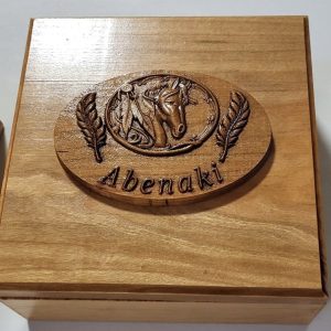 Coffre en bois cheval et plumes